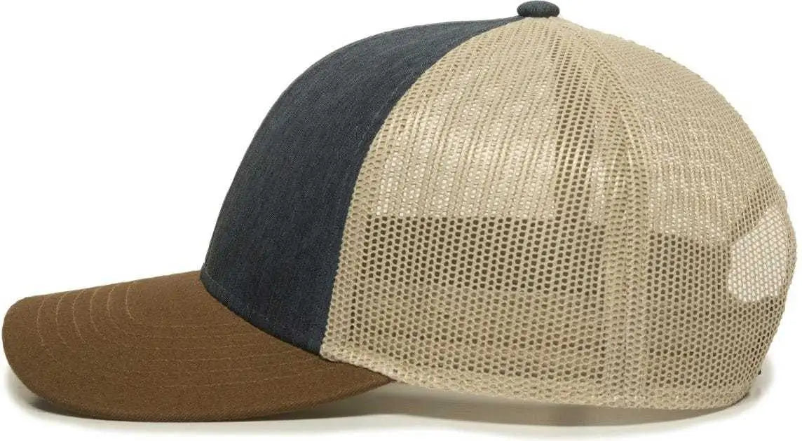 OC Sports OC770 Adjustable Mesh Back Cap with Sweatband - Heathered Navy Khaki Brown - Navy Khaki / 6 7/8’’ - 7 1/2’’