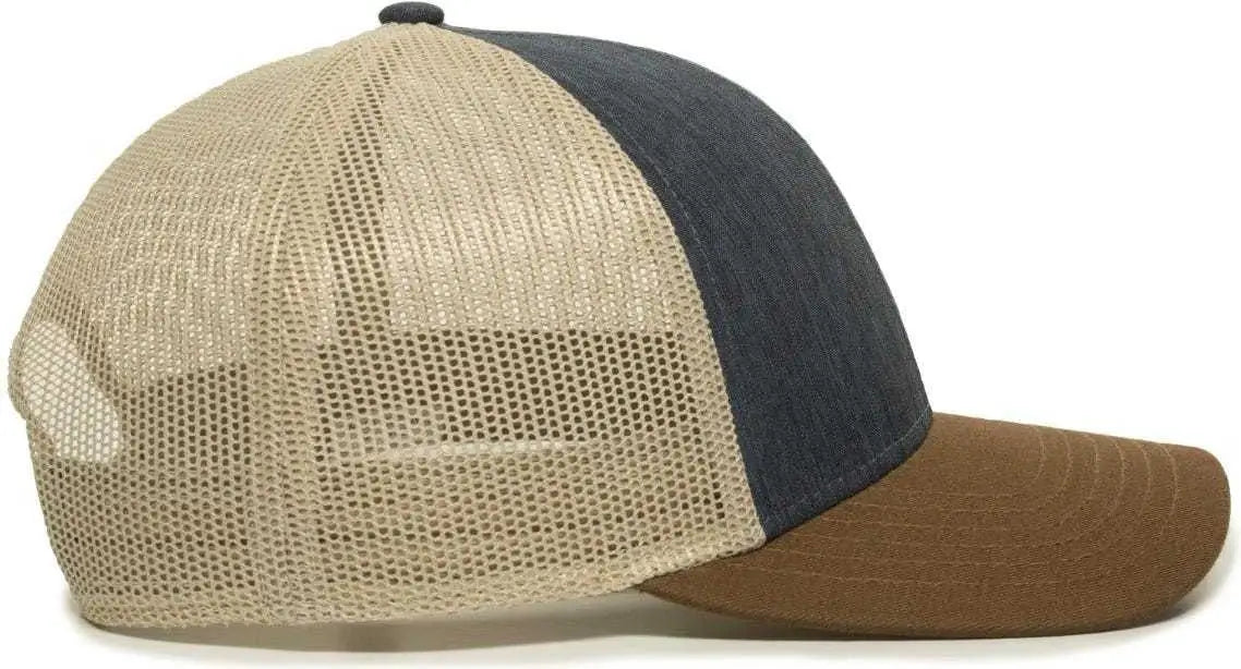 OC Sports OC770 Adjustable Mesh Back Cap with Sweatband - Heathered Navy Khaki Brown - Navy Khaki / 6 7/8’’ - 7 1/2’’