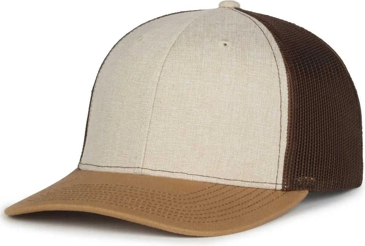 OC Sports OC770 Adjustable Mesh Back Cap with Sweatband - Heathered Stone Brown Old Gold - Gold / OSFM