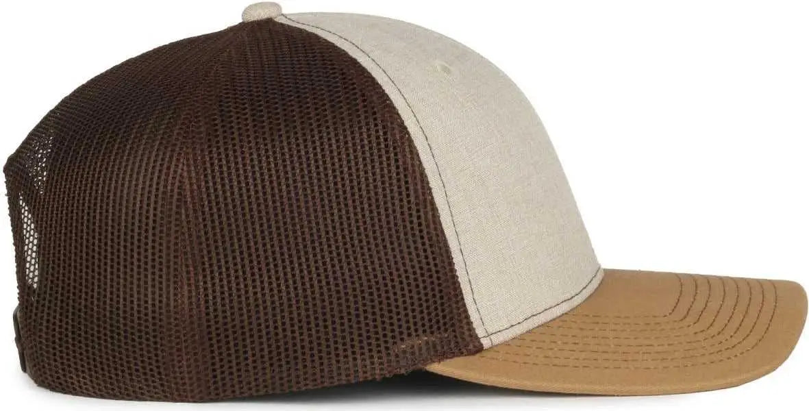 OC Sports OC770 Adjustable Mesh Back Cap with Sweatband - Heathered Stone Brown Old Gold - Gold / OSFM