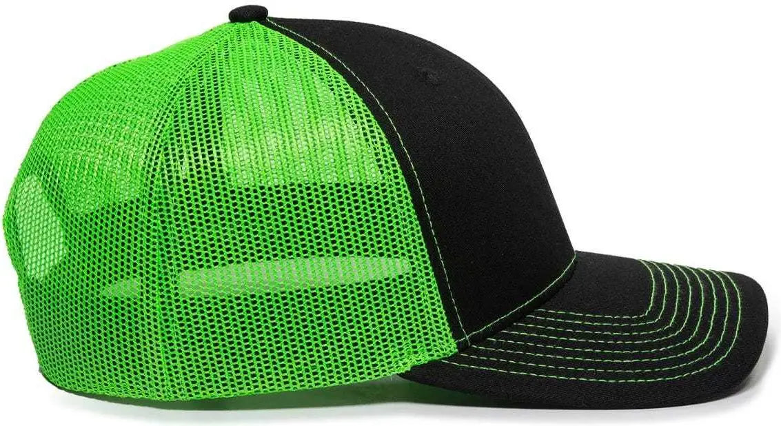 OC Sports OC771 Adjustable Mesh Back Cap - Black Neon Green - Black Green / 6 7/8’’ - 7 1/2’’