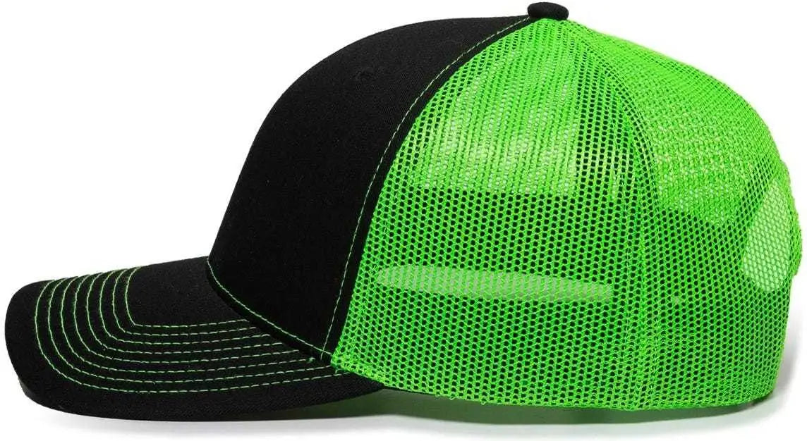 OC Sports OC771 Adjustable Mesh Back Cap - Black Neon Green - Black Green / 6 7/8’’ - 7 1/2’’