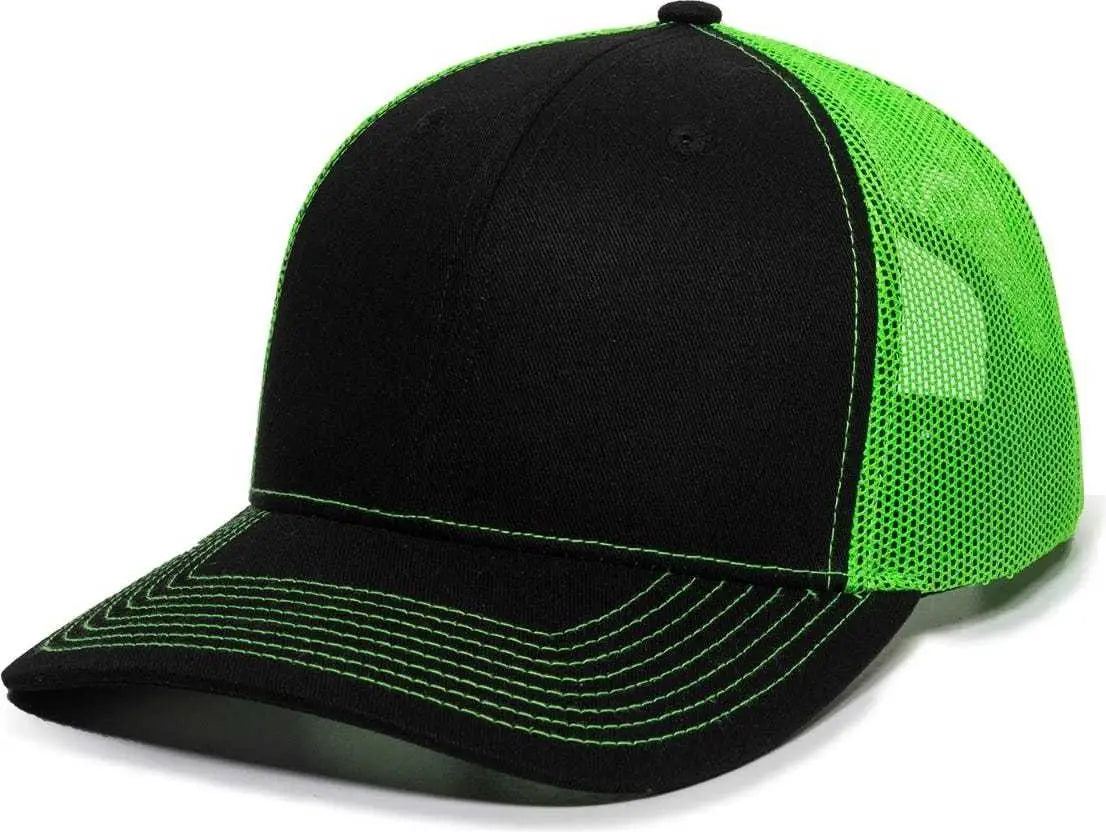 OC Sports OC771 Adjustable Mesh Back Cap - Black Neon Green - Black Green / 6 7/8’’ - 7 1/2’’