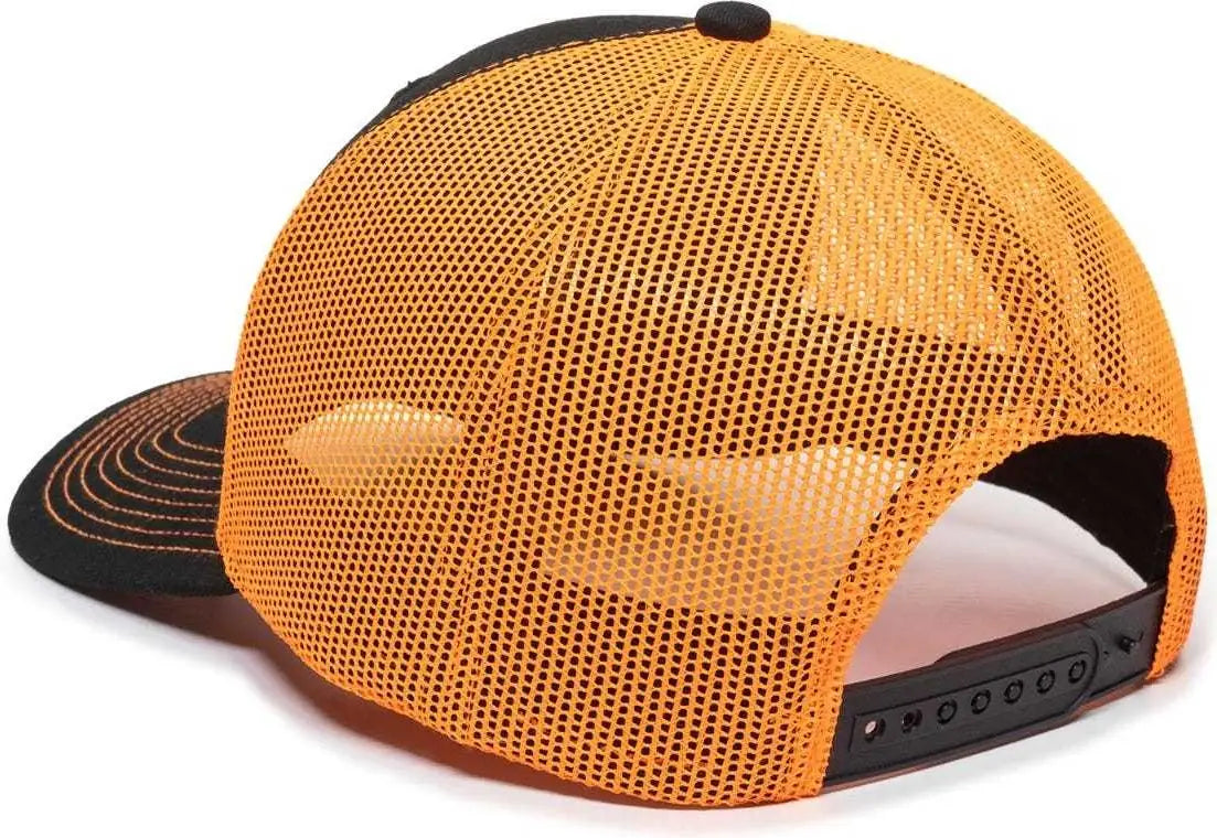 OC Sports OC771 Adjustable Mesh Back Cap - Black Neon Orange - Black Orange / 6 7/8’’ - 7 1/2’’