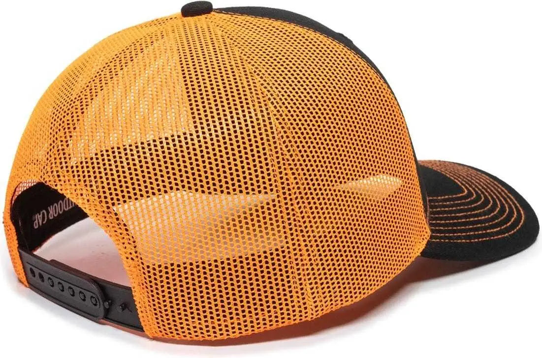 OC Sports OC771 Adjustable Mesh Back Cap - Black Neon Orange - Black Orange / 6 7/8’’ - 7 1/2’’