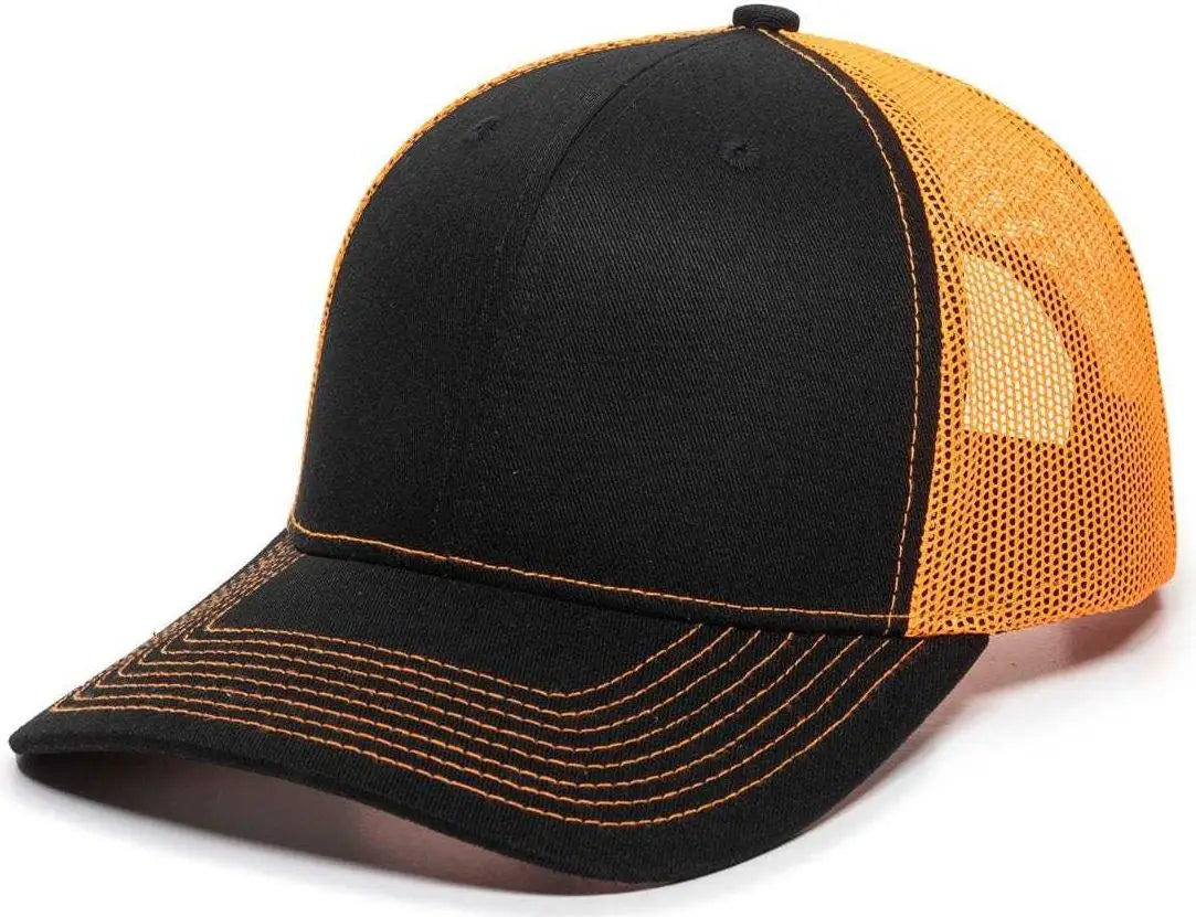 OC Sports OC771 Adjustable Mesh Back Cap - Black Neon Orange - Black Orange / 6 7/8’’ - 7 1/2’’
