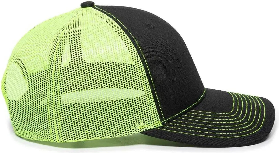 OC Sports OC771 Adjustable Mesh Back Cap - Black Neon Yellow - Black Lime / 6 7/8’’ - 7 1/2’’
