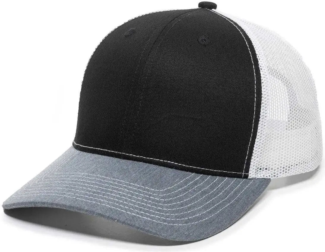 OC Sports OC771 Adjustable Mesh Back Cap - Black White Heathered Gray - Black White / 6 7/8’’ - 7 1/2’’
