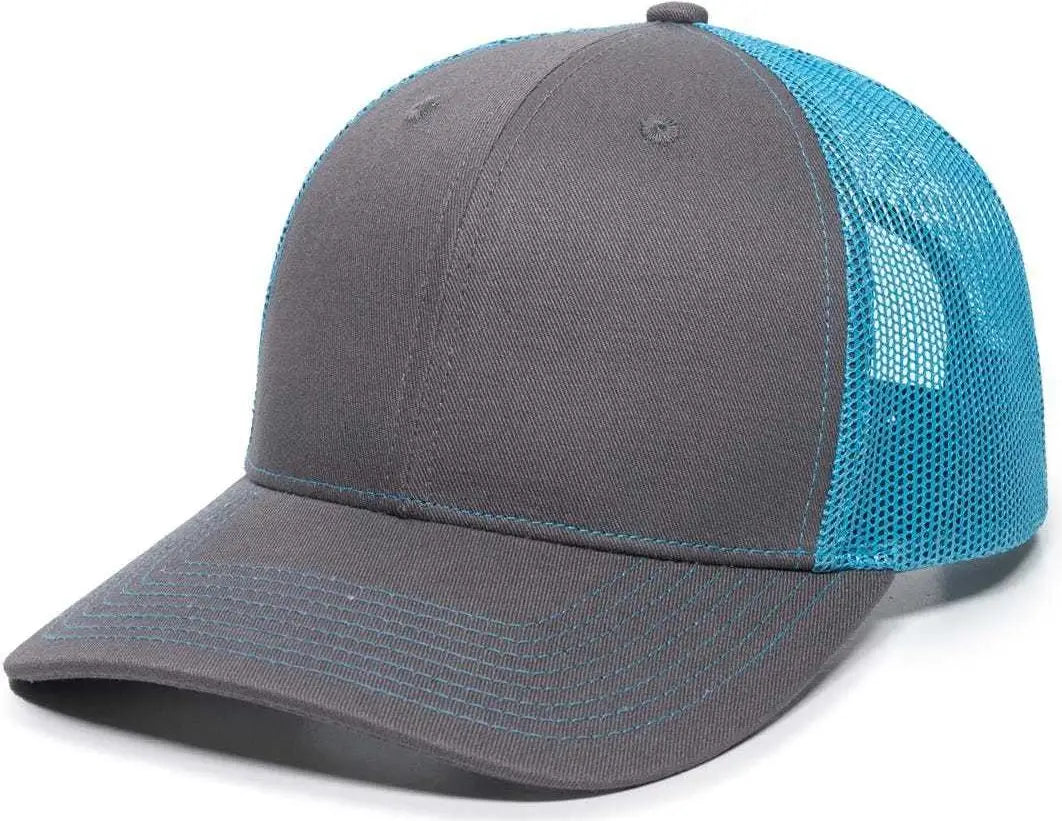 OC Sports OC771 Adjustable Mesh Back Cap - Charcoal Neon Blue - Dark Gray Blue / 6 7/8’’ - 7 1/2’’