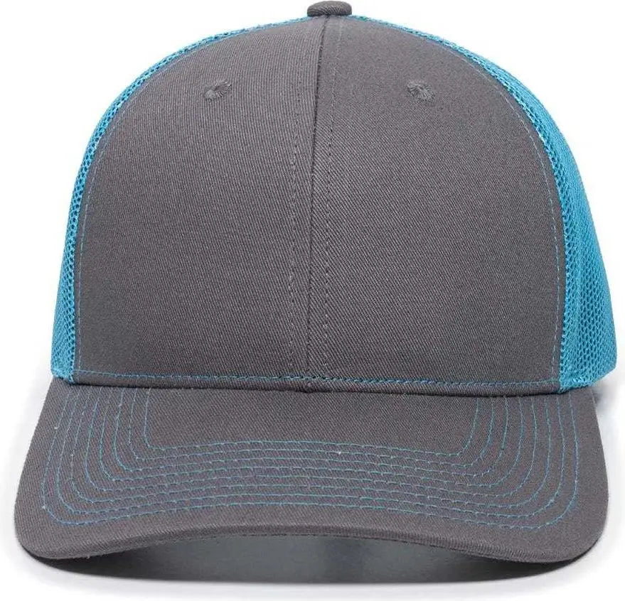 OC Sports OC771 Adjustable Mesh Back Cap - Charcoal Neon Blue - Dark Gray Blue / 6 7/8’’ - 7 1/2’’