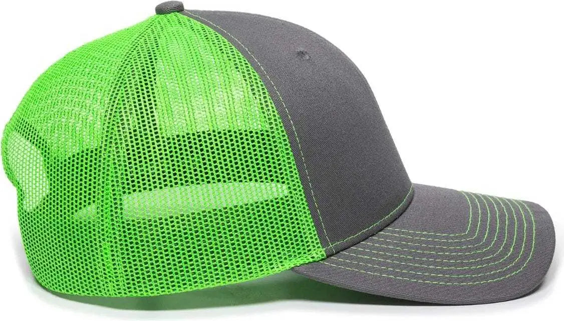 OC Sports OC771 Adjustable Mesh Back Cap - Charcoal Neon Green - Dark Gray Green / 6 7/8’’ - 7 1/2’’
