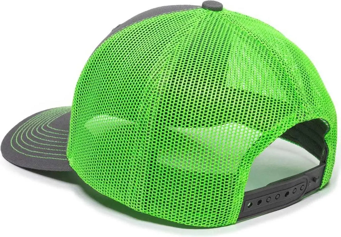 OC Sports OC771 Adjustable Mesh Back Cap - Charcoal Neon Green - Dark Gray Green / 6 7/8’’ - 7 1/2’’