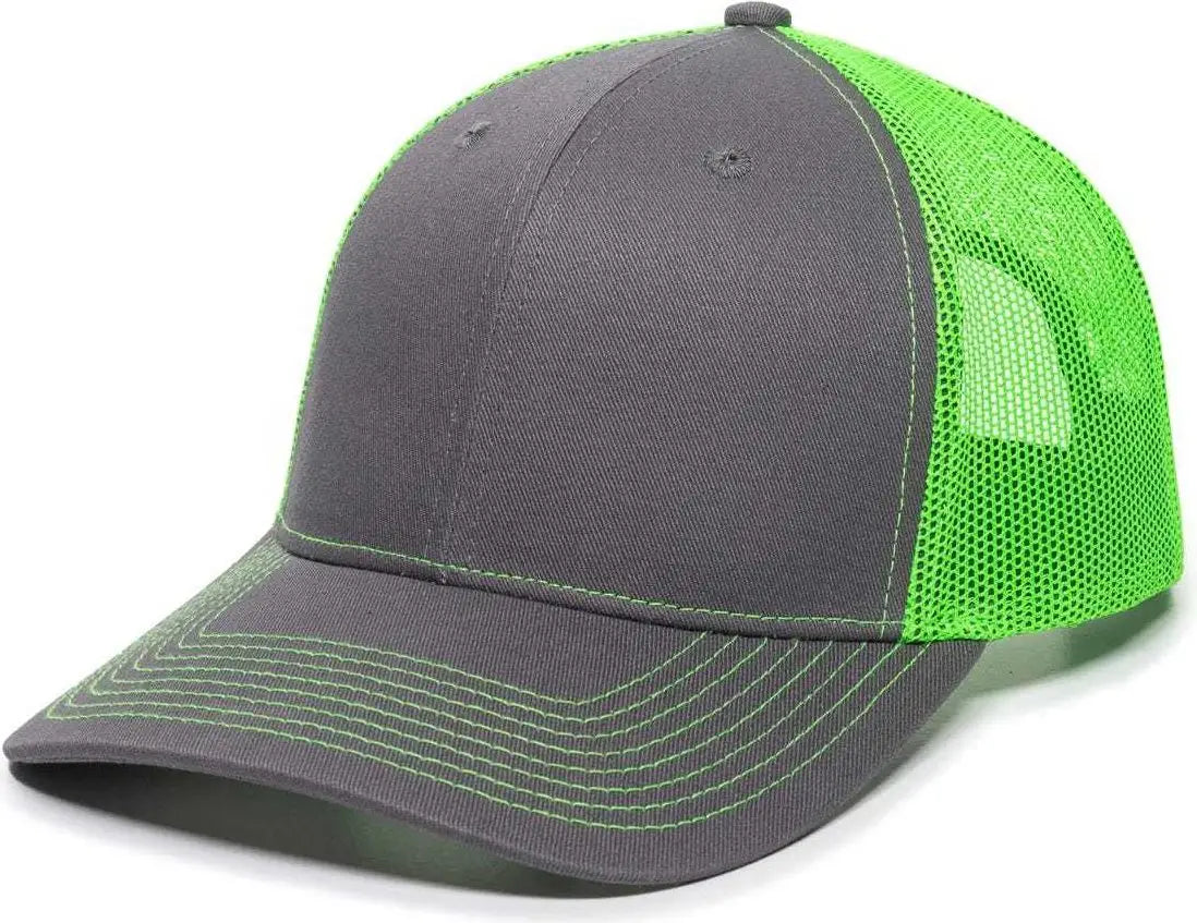 OC Sports OC771 Adjustable Mesh Back Cap - Charcoal Neon Green - Dark Gray Green / 6 7/8’’ - 7 1/2’’