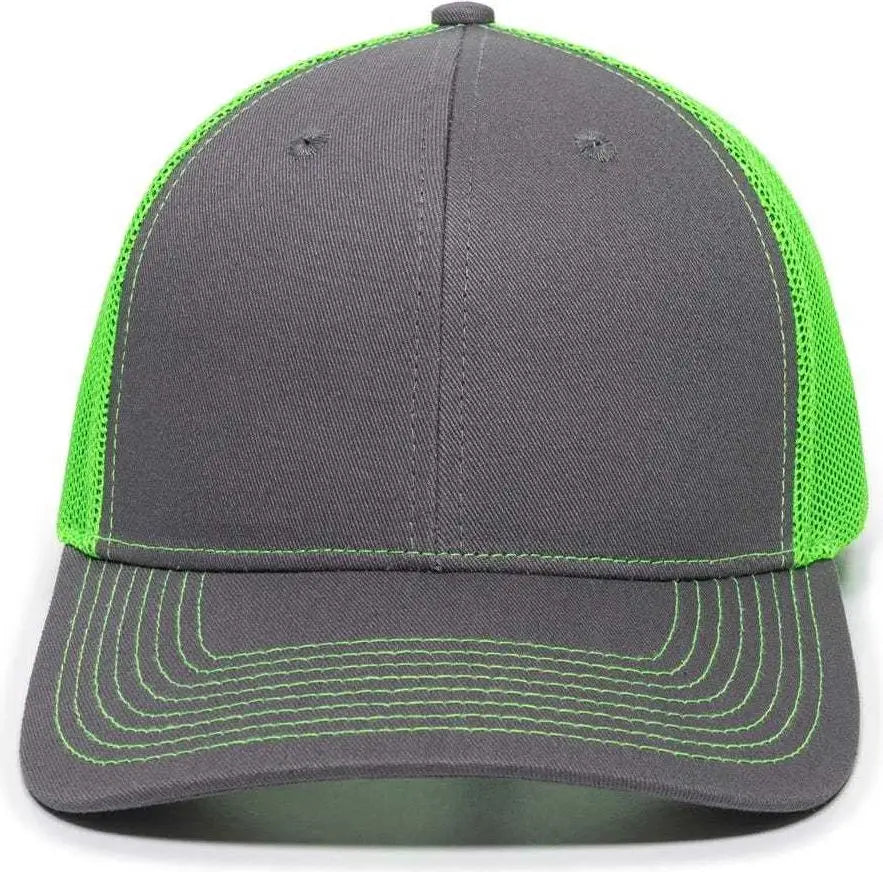 OC Sports OC771 Adjustable Mesh Back Cap - Charcoal Neon Green - Dark Gray Green / 6 7/8’’ - 7 1/2’’