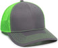 OC Sports OC771 Adjustable Mesh Back Cap - Charcoal Neon Green - Dark Gray Green / 6 7/8’’ - 7 1/2’’