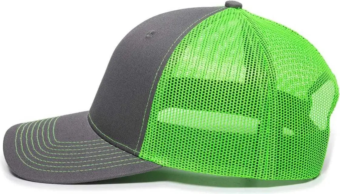OC Sports OC771 Adjustable Mesh Back Cap - Charcoal Neon Green - Dark Gray Green / 6 7/8’’ - 7 1/2’’