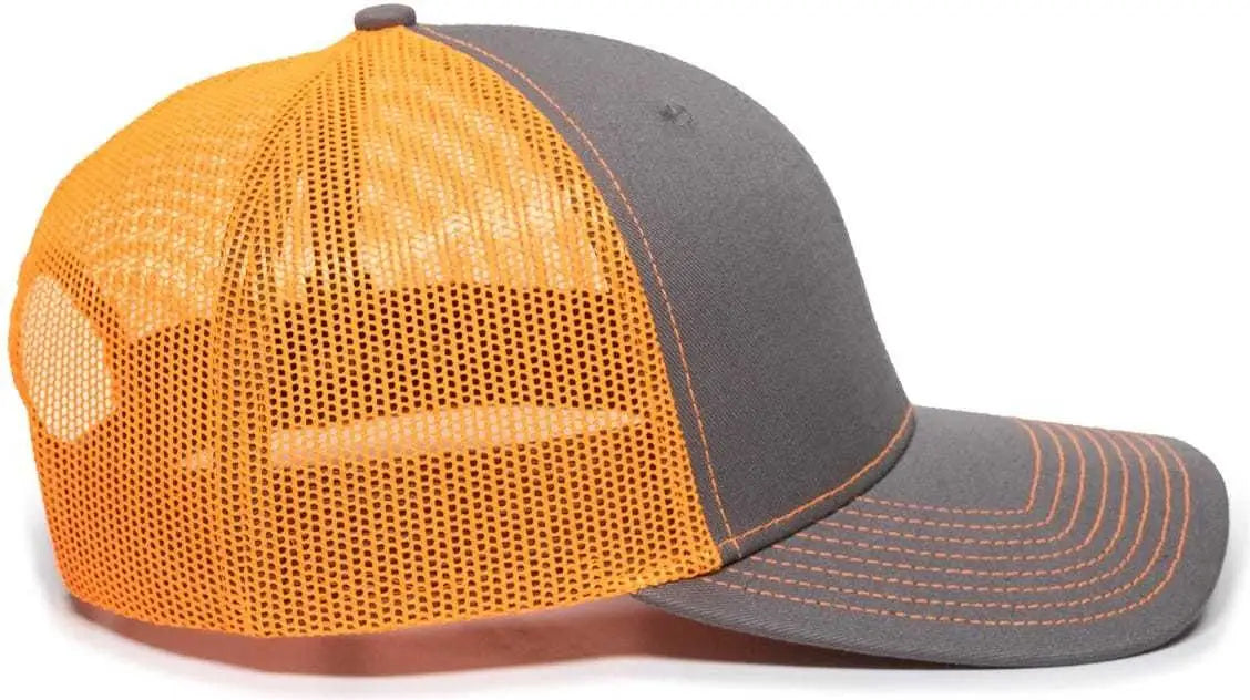 OC Sports OC771 Adjustable Mesh Back Cap - Charcoal Neon Orange - Dark Gray Orange / 6 7/8’’ - 7 1/2’’