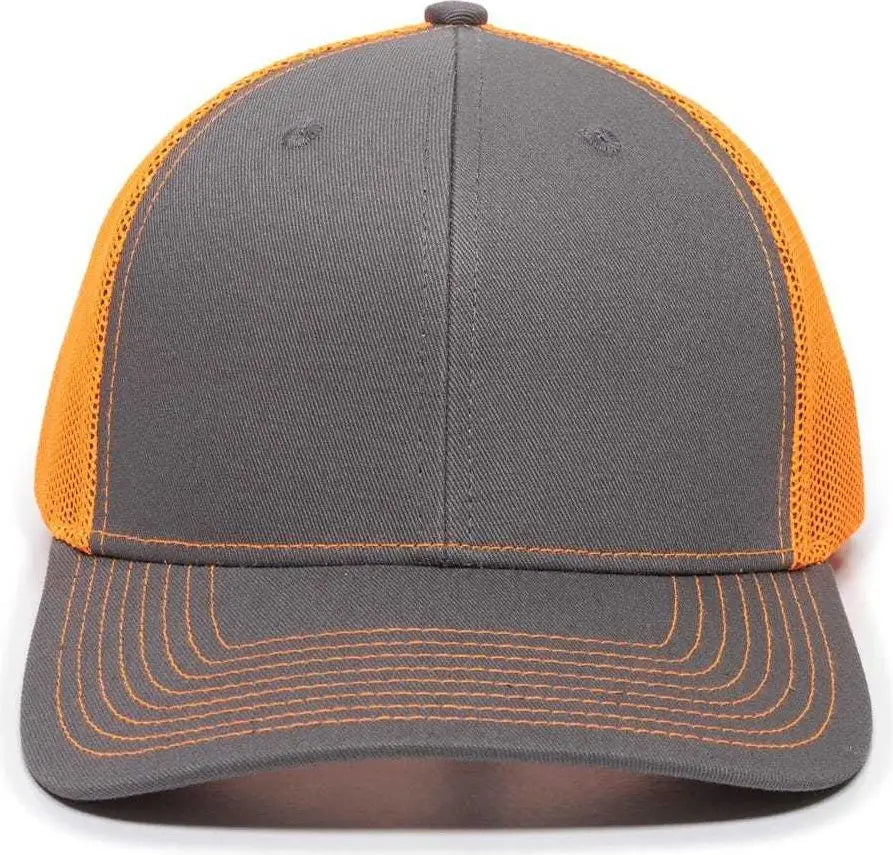 OC Sports OC771 Adjustable Mesh Back Cap - Charcoal Neon Orange - Dark Gray Orange / 6 7/8’’ - 7 1/2’’