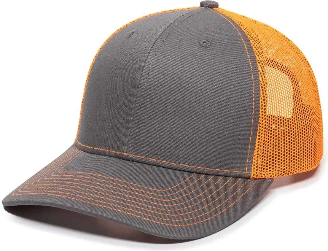 OC Sports OC771 Adjustable Mesh Back Cap - Charcoal Neon Orange - Dark Gray Orange / 6 7/8’’ - 7 1/2’’