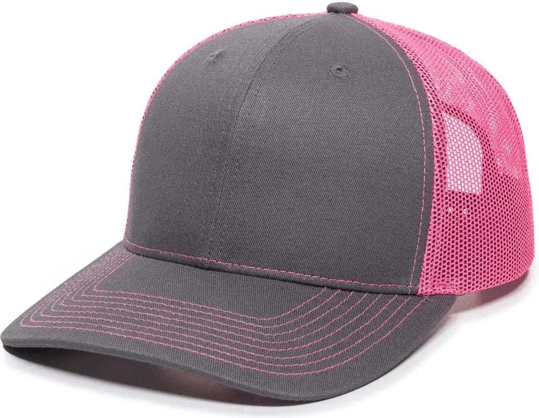 OC Sports OC771 Adjustable Mesh Back Cap - Charcoal Neon Pink - Dark Gray Pink / 6 7/8’’ - 7 1/2’’