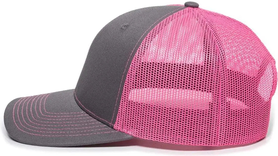OC Sports OC771 Adjustable Mesh Back Cap - Charcoal Neon Pink - Dark Gray Pink / 6 7/8’’ - 7 1/2’’