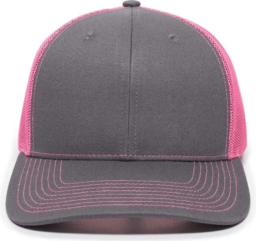 OC Sports OC771 Adjustable Mesh Back Cap - Charcoal Neon Pink - Dark Gray Pink / 6 7/8’’ - 7 1/2’’