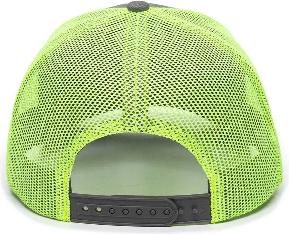 OC Sports OC771 Adjustable Mesh Back Cap - Charcoal Neon Yellow - Dark Gray Lime / 6 7/8’’ - 7 1/2’’