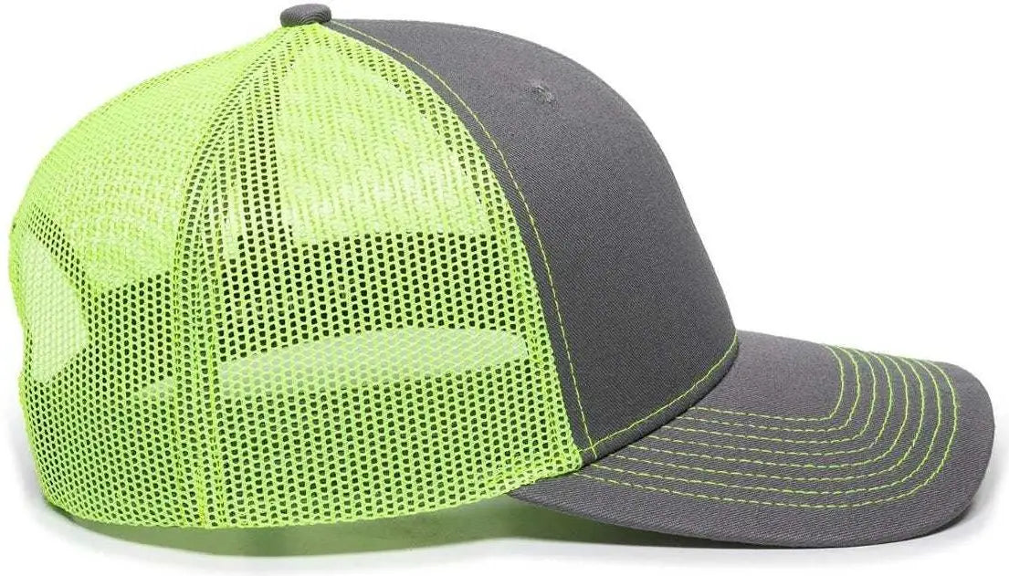 OC Sports OC771 Adjustable Mesh Back Cap - Charcoal Neon Yellow - Dark Gray Lime / 6 7/8’’ - 7 1/2’’