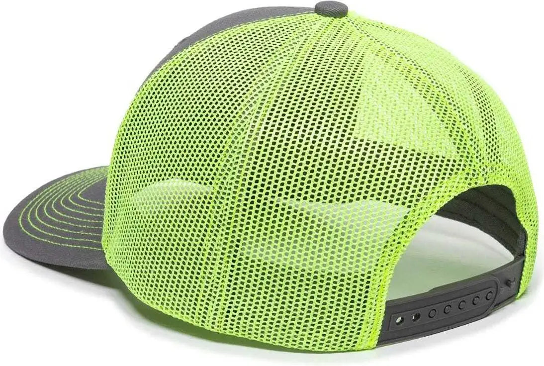 OC Sports OC771 Adjustable Mesh Back Cap - Charcoal Neon Yellow - Dark Gray Lime / 6 7/8’’ - 7 1/2’’