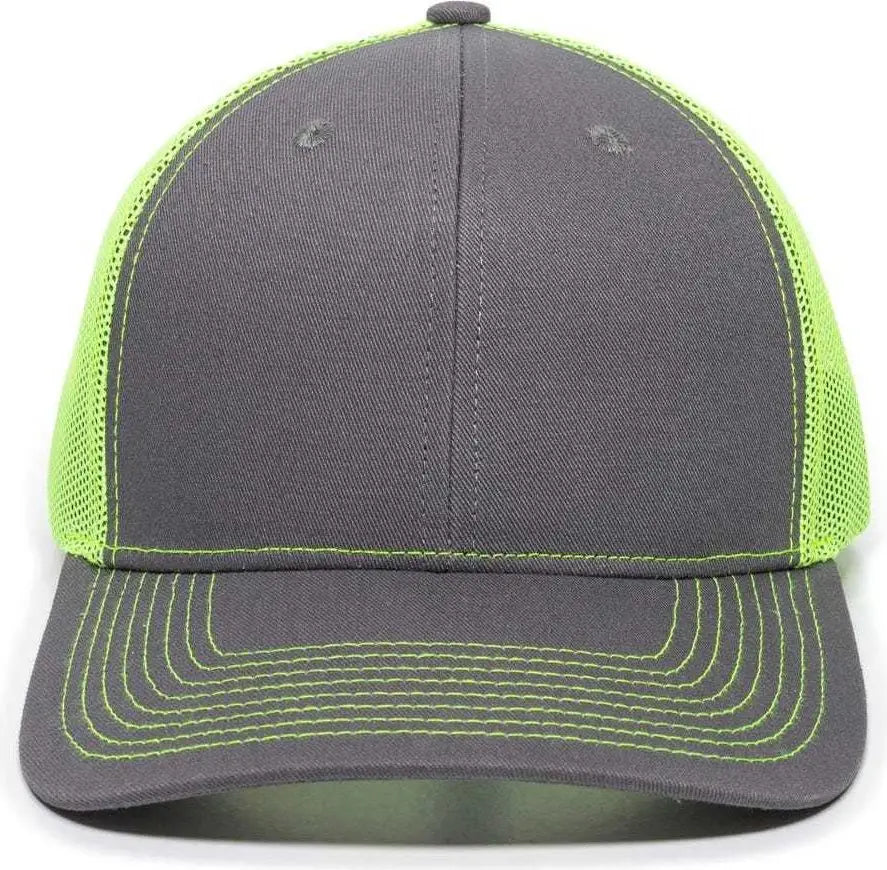 OC Sports OC771 Adjustable Mesh Back Cap - Charcoal Neon Yellow - Dark Gray Lime / 6 7/8’’ - 7 1/2’’
