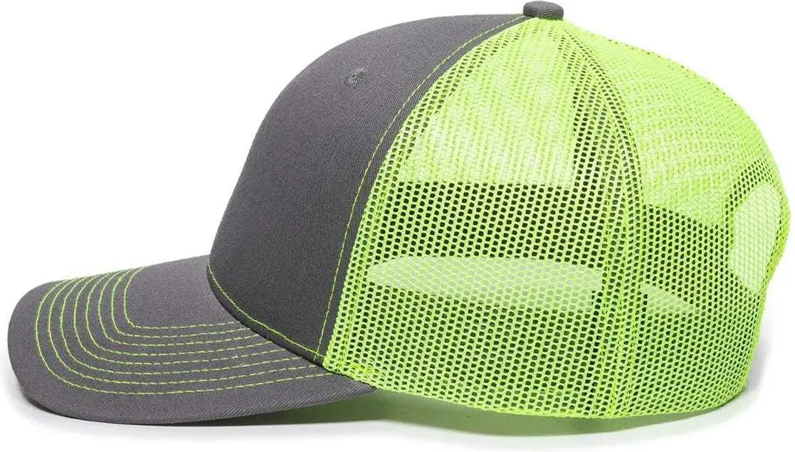 OC Sports OC771 Adjustable Mesh Back Cap - Charcoal Neon Yellow - Dark Gray Lime / 6 7/8’’ - 7 1/2’’