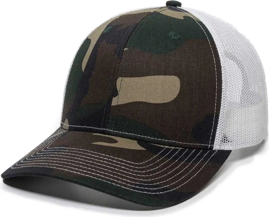 OC Sports OC771 Adjustable Mesh Back Cap - Generic Camo White - Green White / 6 7/8’’ - 7 1/2’’