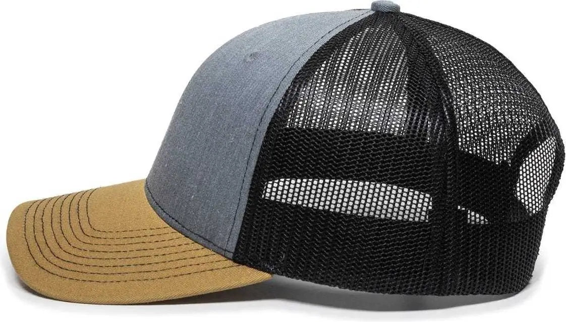 OC Sports OC771 Adjustable Mesh Back Cap - Heathered Gray Black Old Gold - Gray Black / 6 7/8’’ - 7 1/2’’