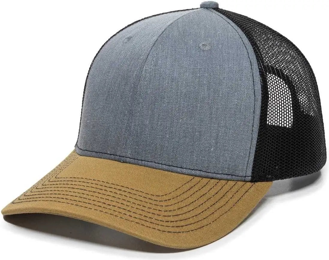 OC Sports OC771 Adjustable Mesh Back Cap - Heathered Gray Black Old Gold - Gray Black / 6 7/8’’ - 7 1/2’’