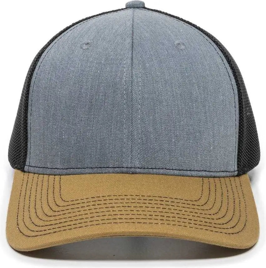 OC Sports OC771 Adjustable Mesh Back Cap - Heathered Gray Black Old Gold - Gray Black / 6 7/8’’ - 7 1/2’’