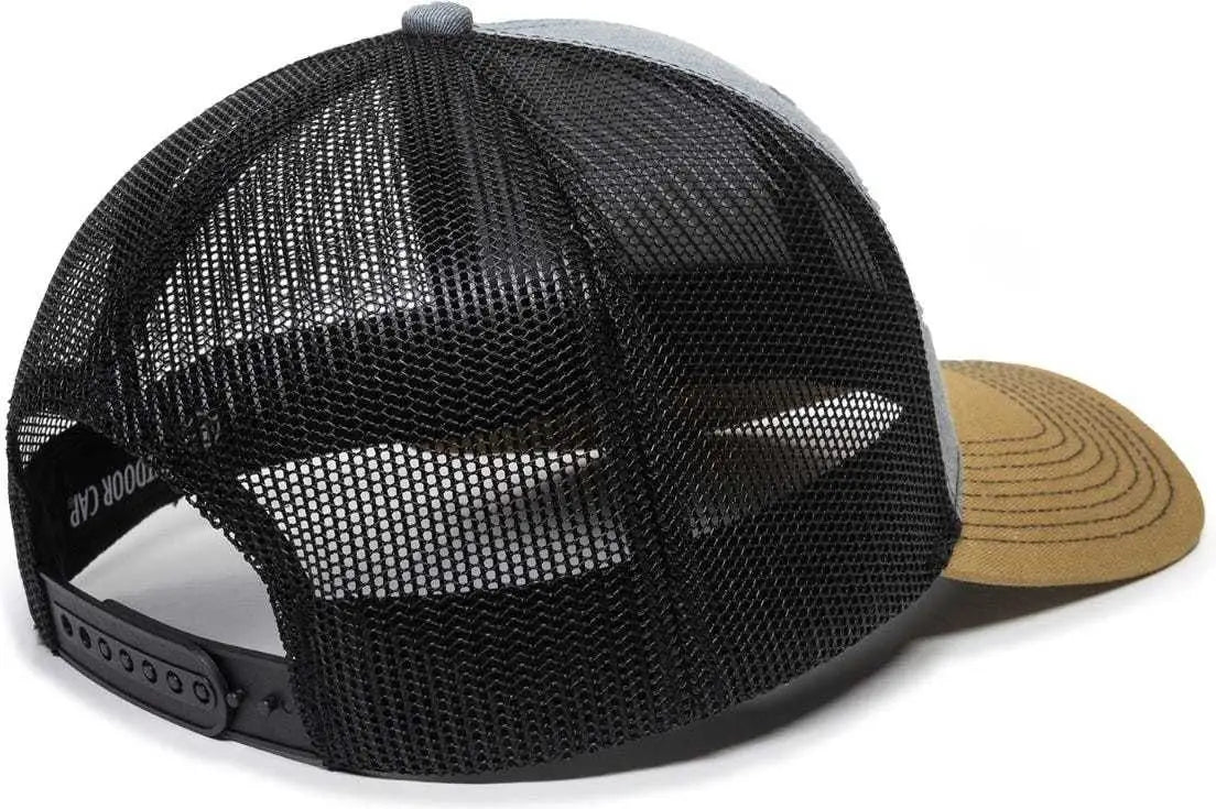OC Sports OC771 Adjustable Mesh Back Cap - Heathered Gray Black Old Gold - Gray Black / 6 7/8’’ - 7 1/2’’