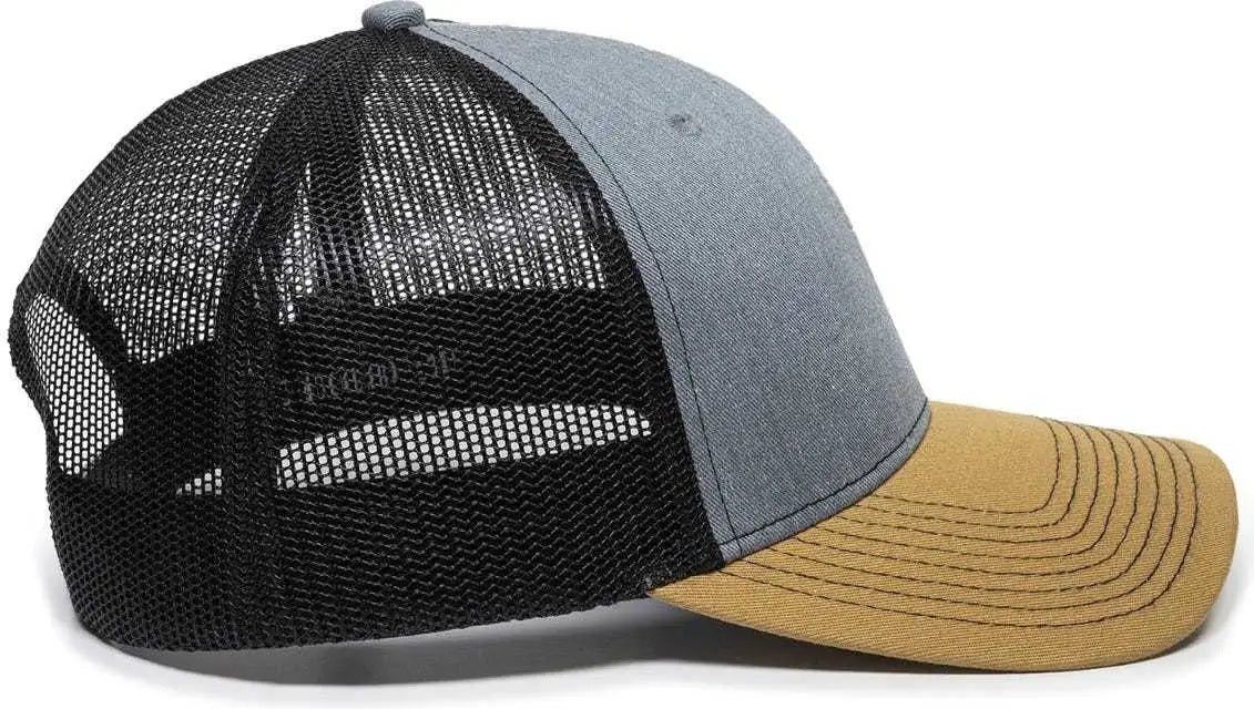 OC Sports OC771 Adjustable Mesh Back Cap - Heathered Gray Black Old Gold - Gray Black / 6 7/8’’ - 7 1/2’’