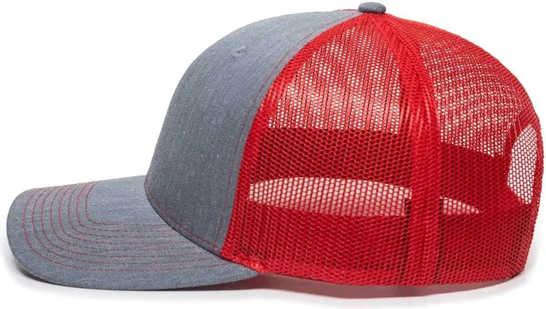 OC Sports OC771 Adjustable Mesh Back Cap - Heathered Gray Red - Gray Red / 6 7/8’’ - 7 1/2’’