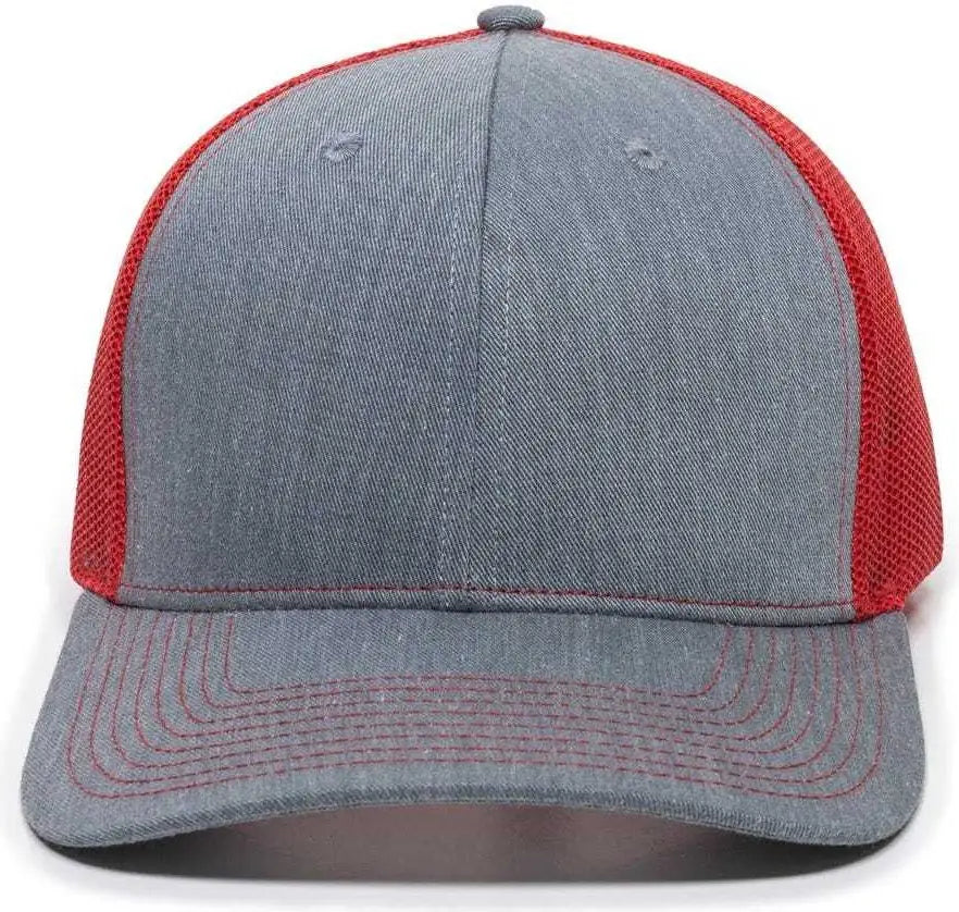 OC Sports OC771 Adjustable Mesh Back Cap - Heathered Gray Red - Gray Red / 6 7/8’’ - 7 1/2’’