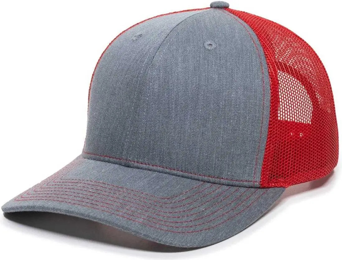 OC Sports OC771 Adjustable Mesh Back Cap - Heathered Gray Red - Gray Red / 6 7/8’’ - 7 1/2’’