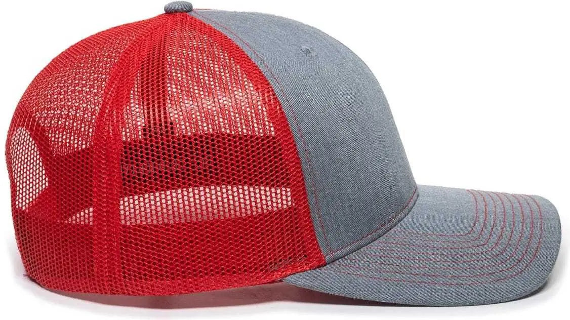 OC Sports OC771 Adjustable Mesh Back Cap - Heathered Gray Red - Gray Red / 6 7/8’’ - 7 1/2’’