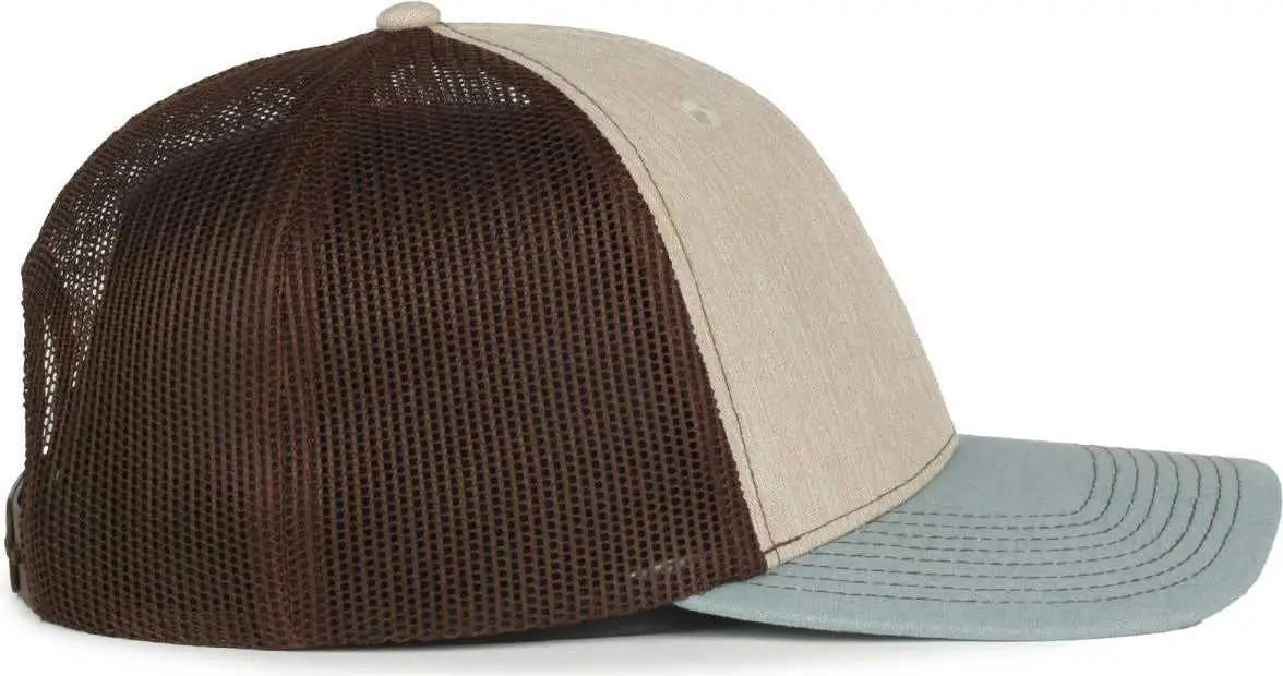 OC Sports OC771 Adjustable Mesh Back Cap - Heathered Stone Brown Ln Ocean Blue - Blue / OSFM