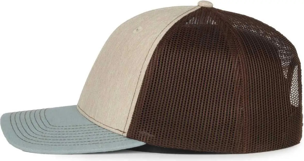OC Sports OC771 Adjustable Mesh Back Cap - Heathered Stone Brown Ln Ocean Blue - Blue / OSFM