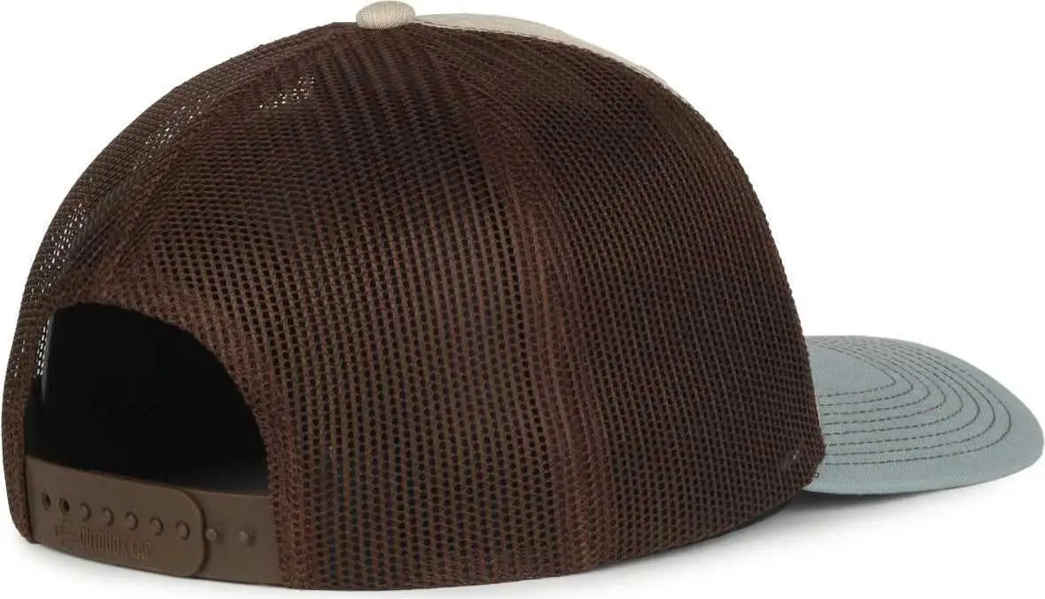 OC Sports OC771 Adjustable Mesh Back Cap - Heathered Stone Brown Ln Ocean Blue - Blue / OSFM