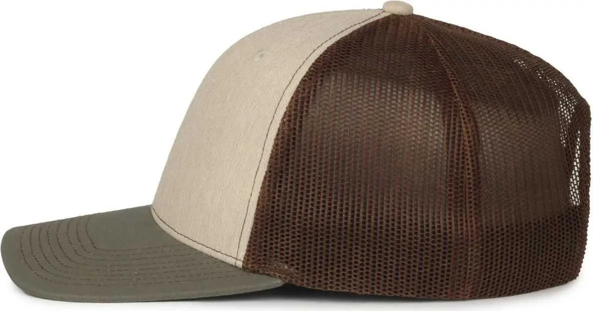 OC Sports OC771 Adjustable Mesh Back Cap - Heathered Stone Brown Olive - Olive / OSFM
