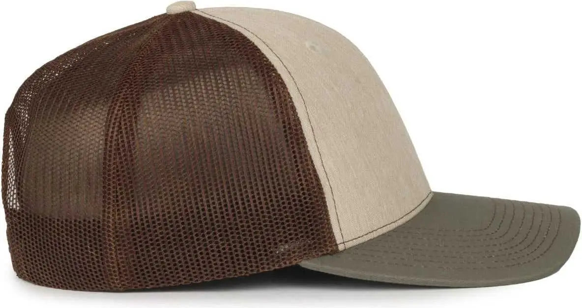 OC Sports OC771 Adjustable Mesh Back Cap - Heathered Stone Brown Olive - Olive / OSFM