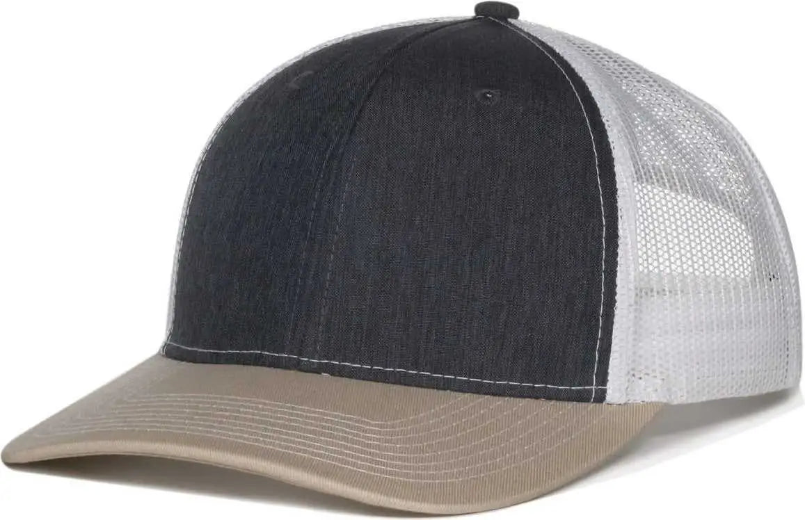 OC Sports OC771 Adjustable Mesh Back Cap - Ln Heather Charcoal White Khaki - Khaki / OSFM