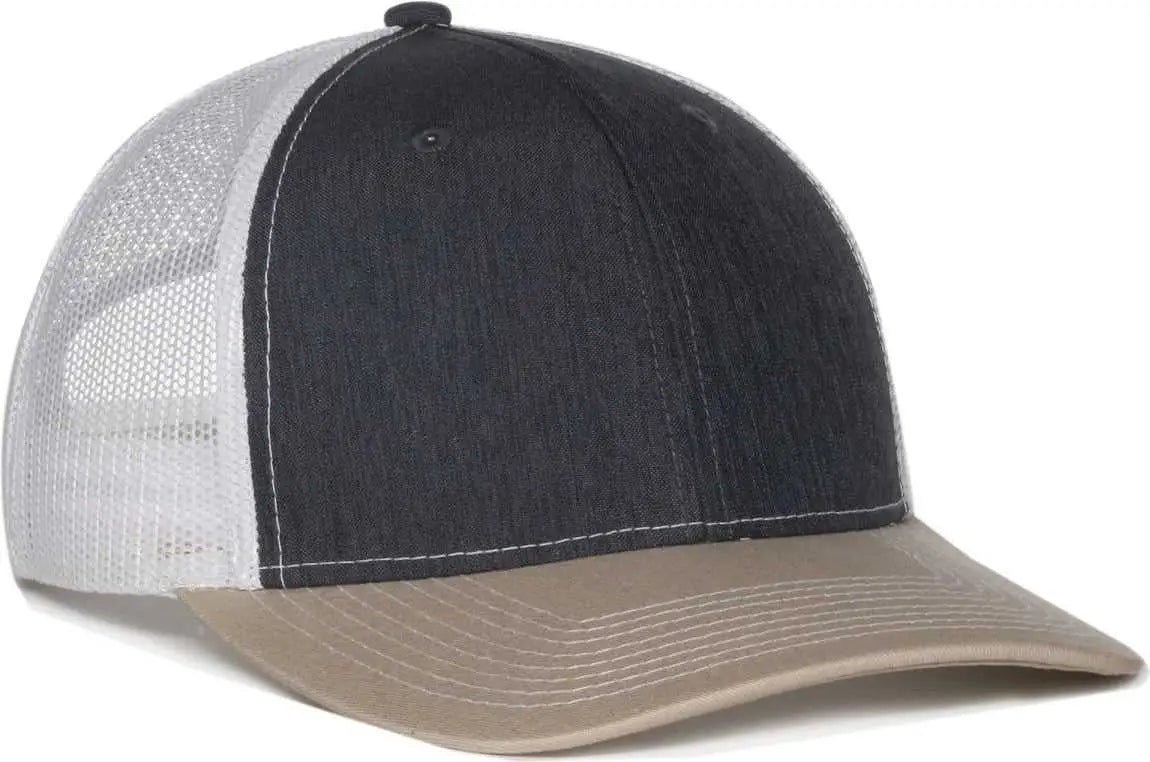 OC Sports OC771 Adjustable Mesh Back Cap - Ln Heather Charcoal White Khaki - Khaki / OSFM