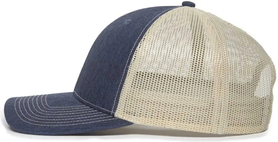 OC Sports OC771 Adjustable Mesh Back Cap - LN Heathered Navy Khaki - Navy Khaki / 6 7/8’’ - 7 1/2’’