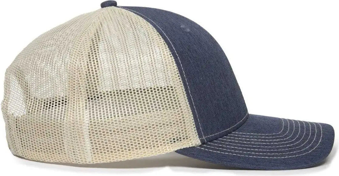 OC Sports OC771 Adjustable Mesh Back Cap - LN Heathered Navy Khaki - Navy Khaki / 6 7/8’’ - 7 1/2’’
